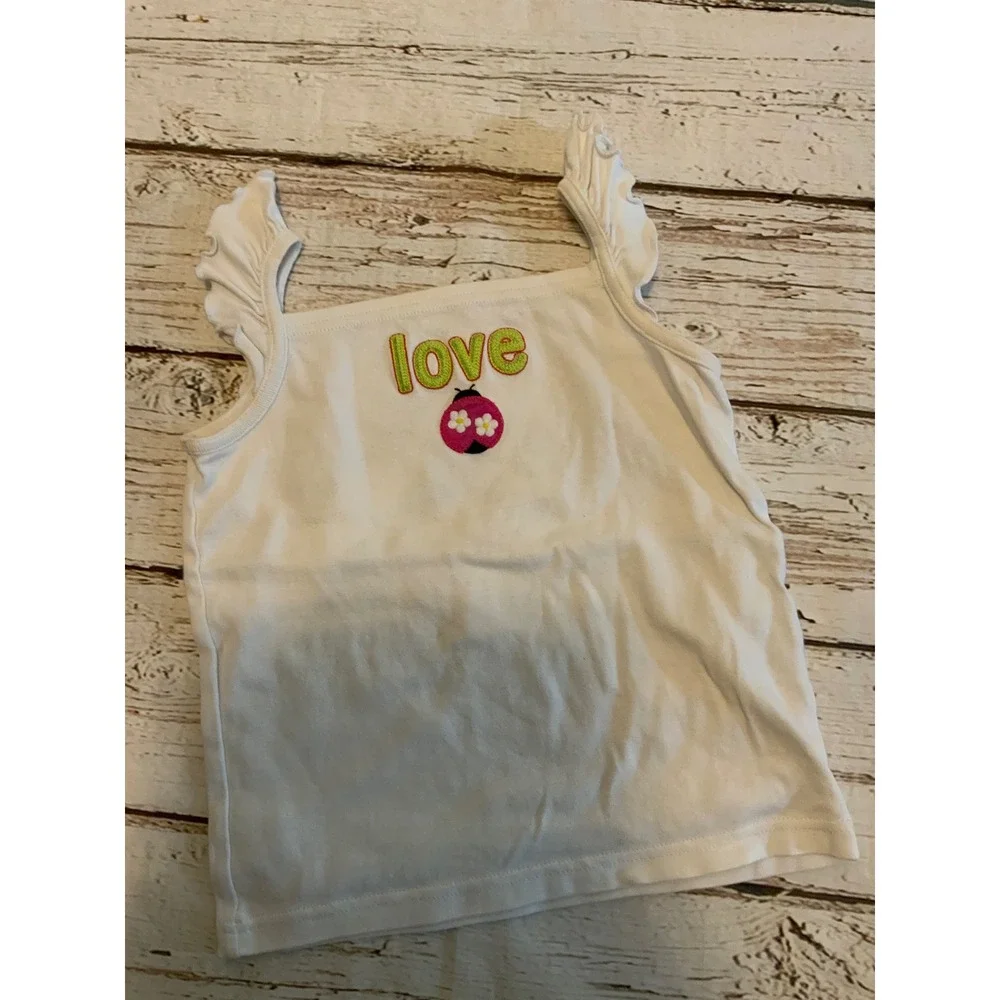 Gymboree Girls White Love Ladybug Ruffle Tank Top Pretty Lady Size 5 Cotton